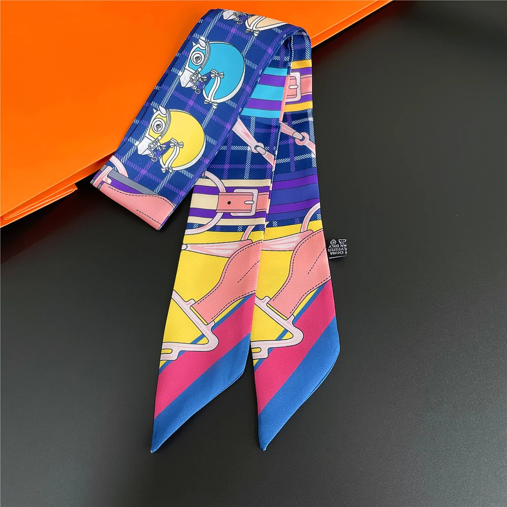 Horse Motif Skinny Scarf with Decorative Printed Patterns