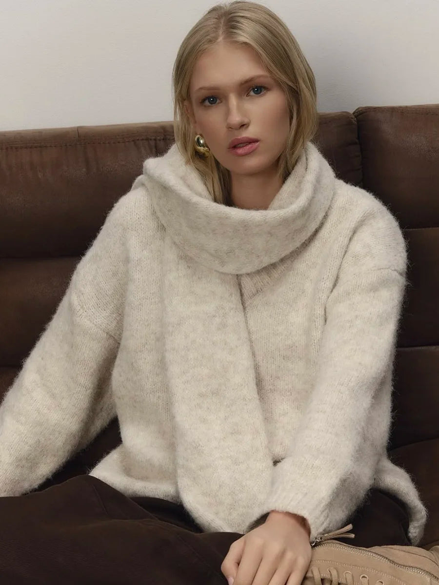 Women's Mixed Collar Long Sleeve Knit Sweater Casual Knit Layer