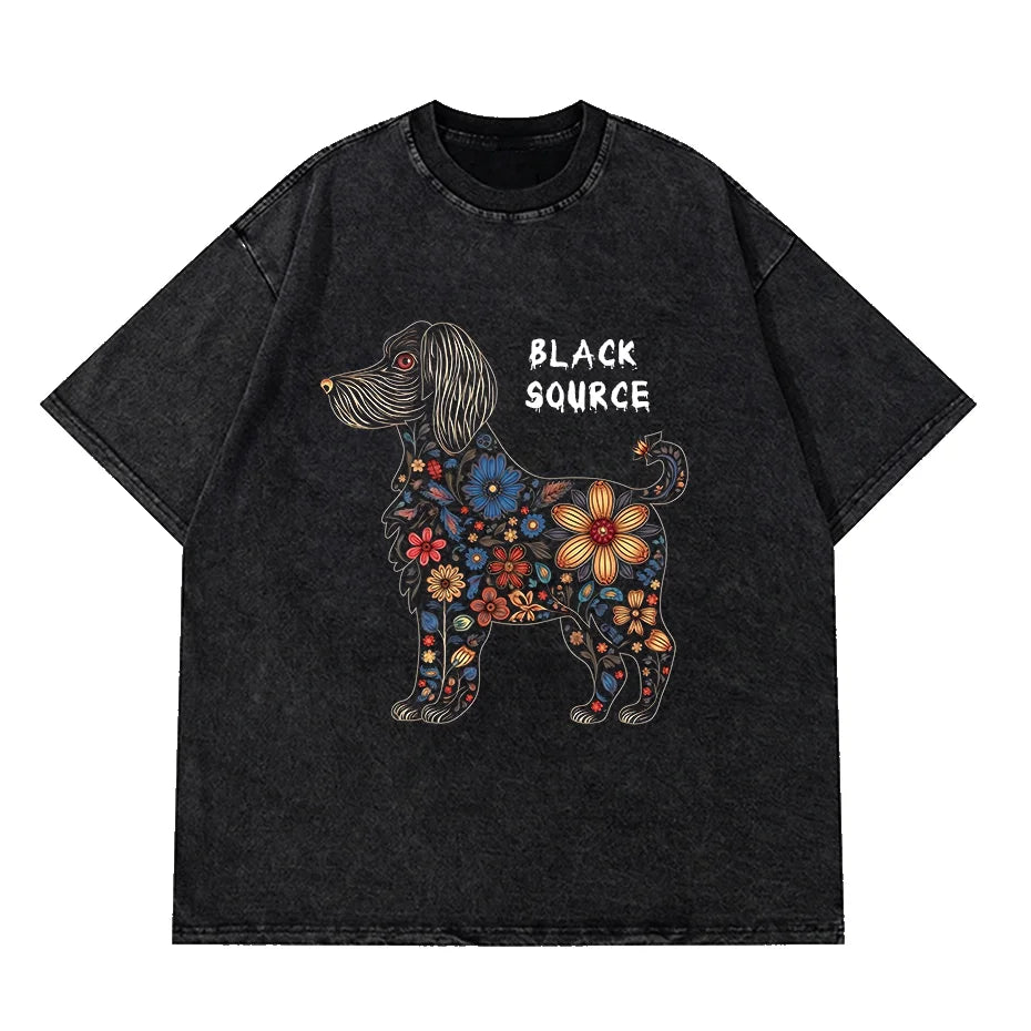Gothic Dog Letter Print Vintage Washed Oversized T-Shirt