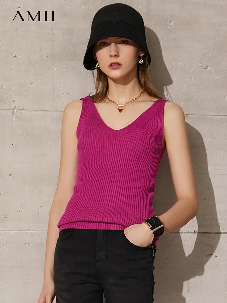 Women's Solid Viscose Blend V Neck Camisole with a Sleeveless Shape