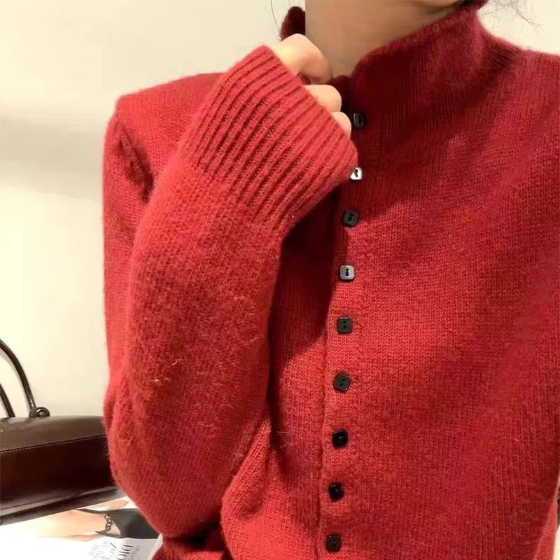 Women's Stand Collar Button Front Cardigan Casual Knit Layer