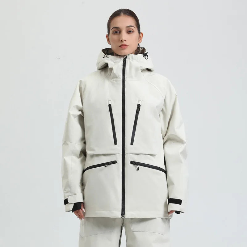 Hooded Long Sleeve Snow Sport Jacket with Front Closure