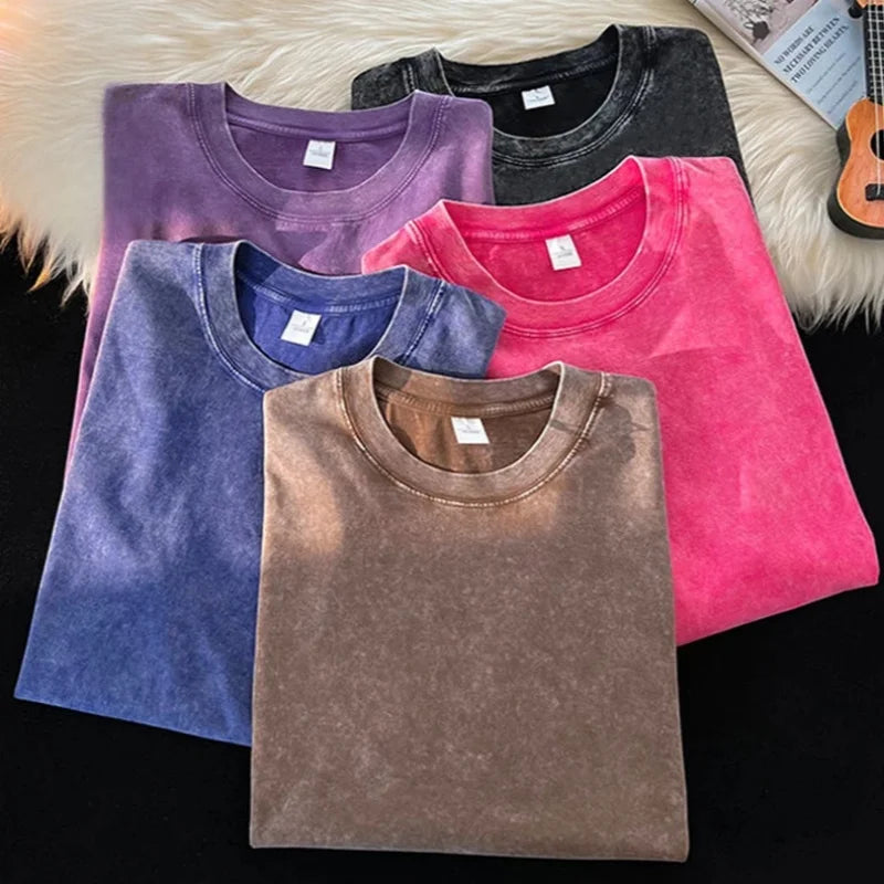 Solid Crew Neck Short Sleeve Loose Casual T Shirt