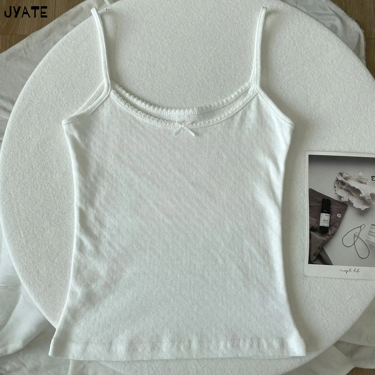 Women's Lace Trim Cotton Blend Camisole with Bow and Mixed Pattern Options