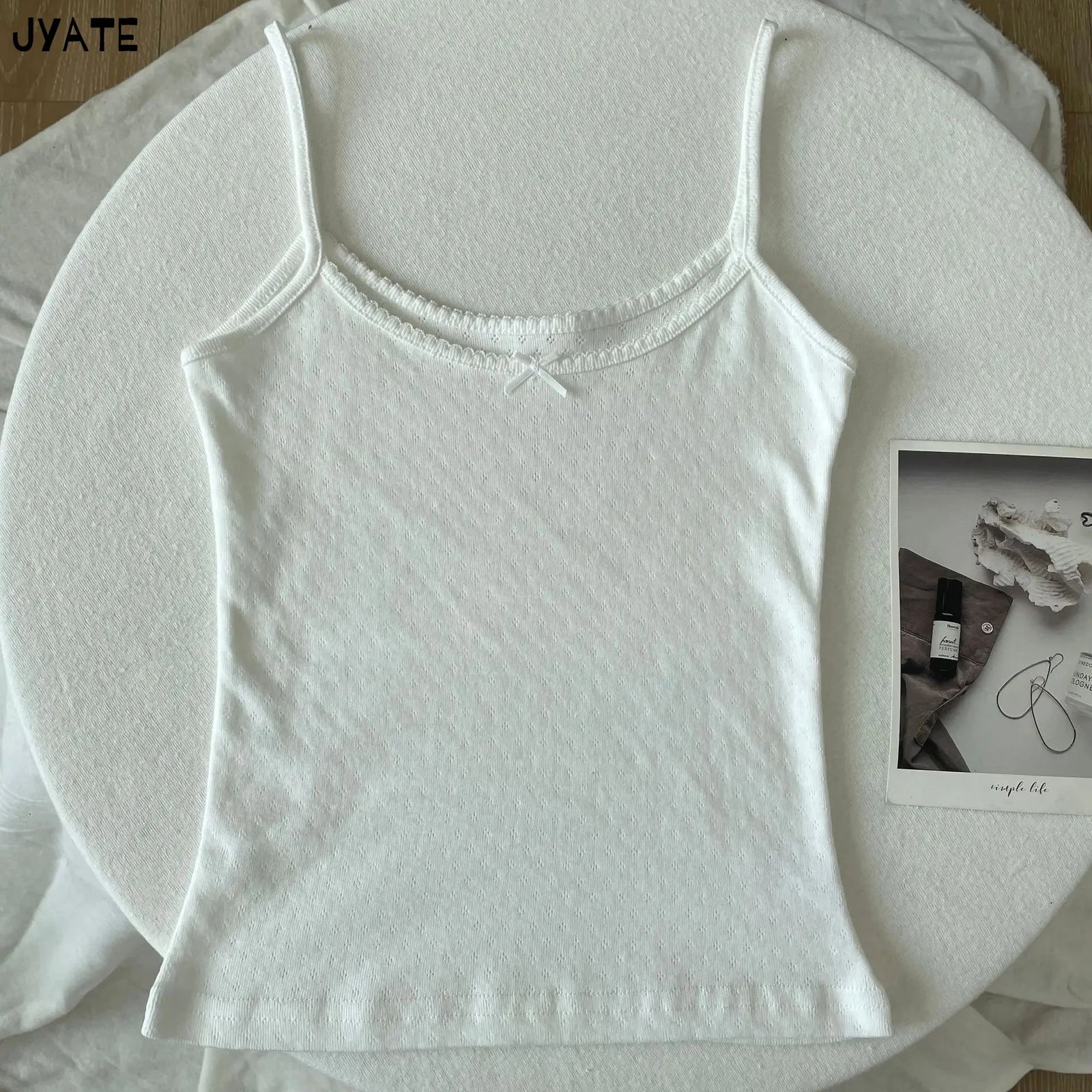 Women's Lace Trim Cotton Blend Camisole with Bow and Mixed Pattern Options