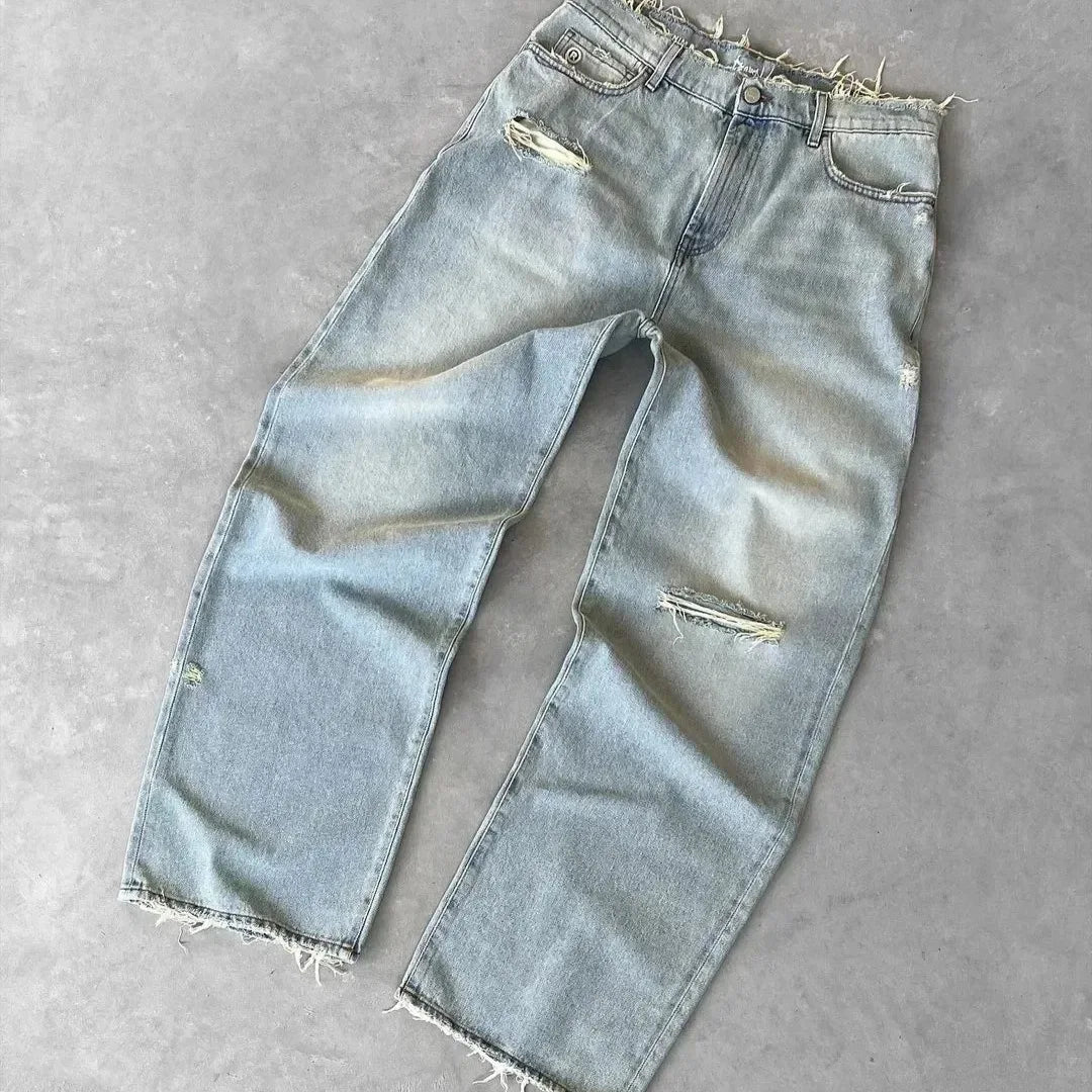 Men's Distressed Straight Leg Denim Jeans for Casual Everyday Wear