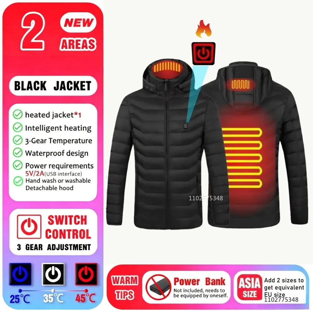 USB Heated Hooded Full Zip Long Sleeve Outdoor Jacket