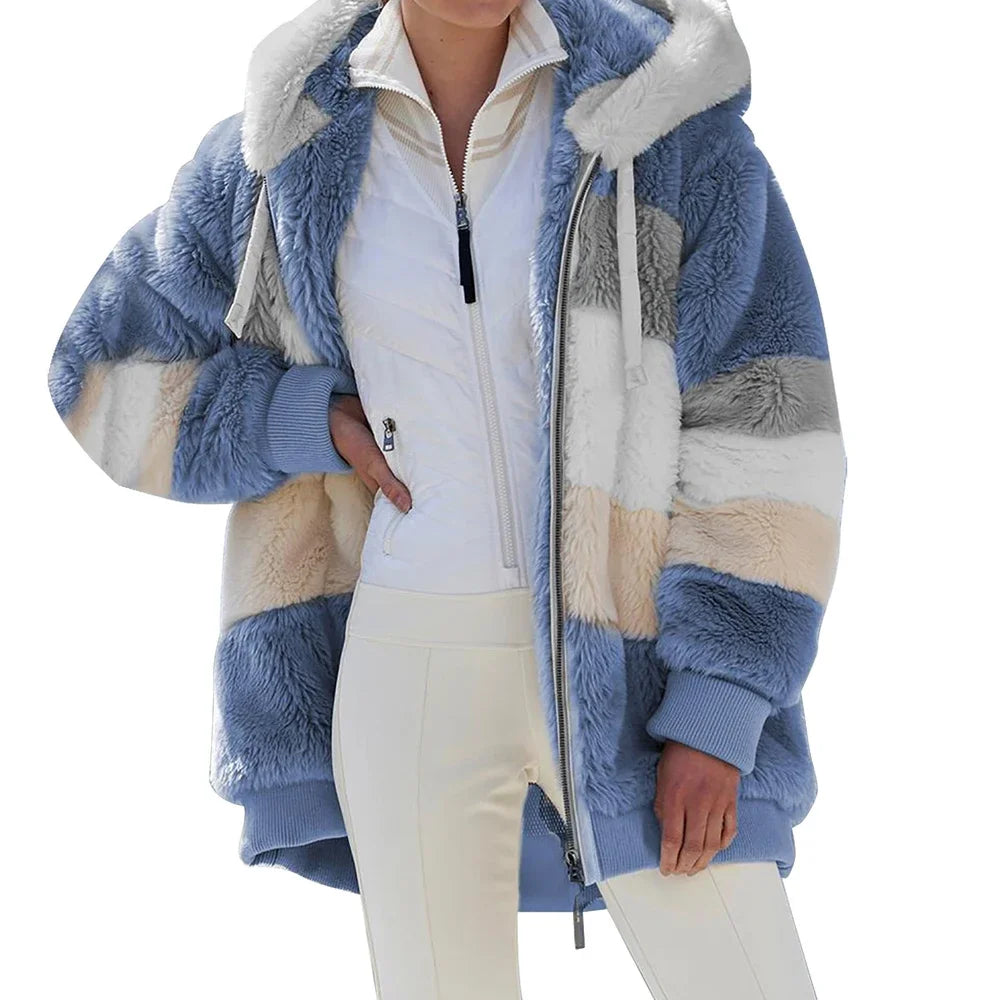 Women’s Hooded Zip-Front Patchwork Jacket