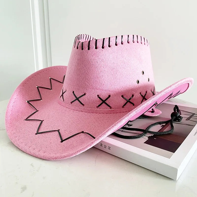 Wide Brim Cowboy Hat with Decorative Edge Stitching