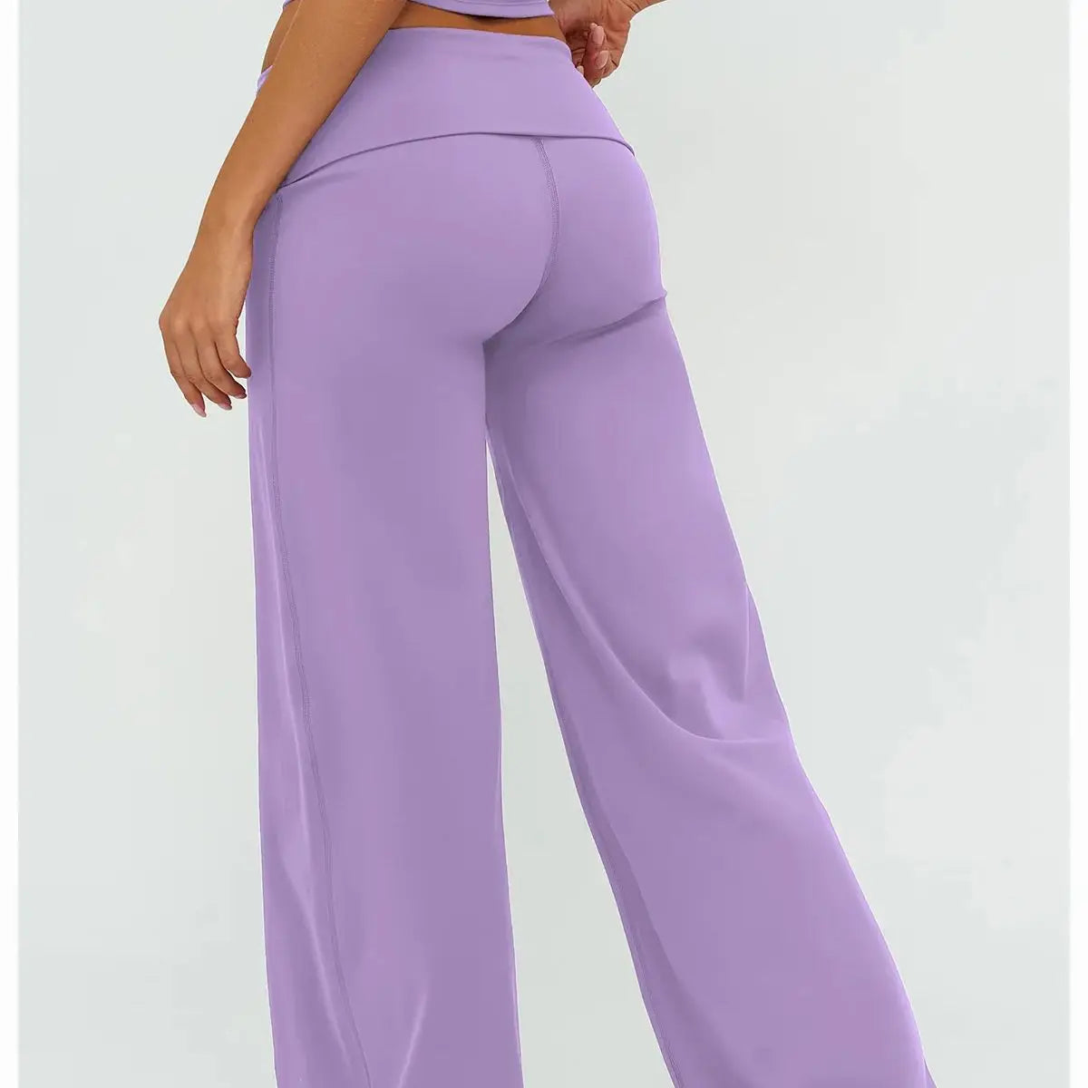 Women's Fold Over Waist Nylon Blend Wide Leg Pants for Yoga and Lounge Outfits