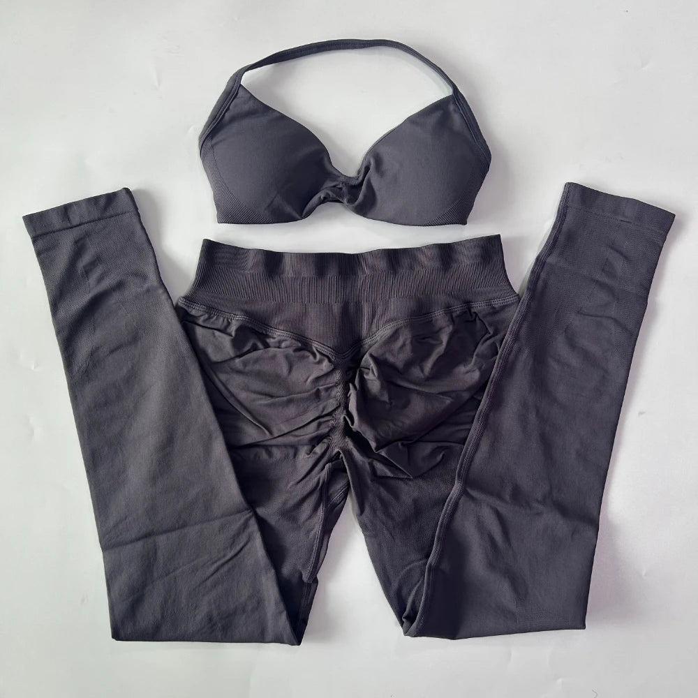 Women's Strappy Bra And Leggings Yoga Set For Workout Outfits