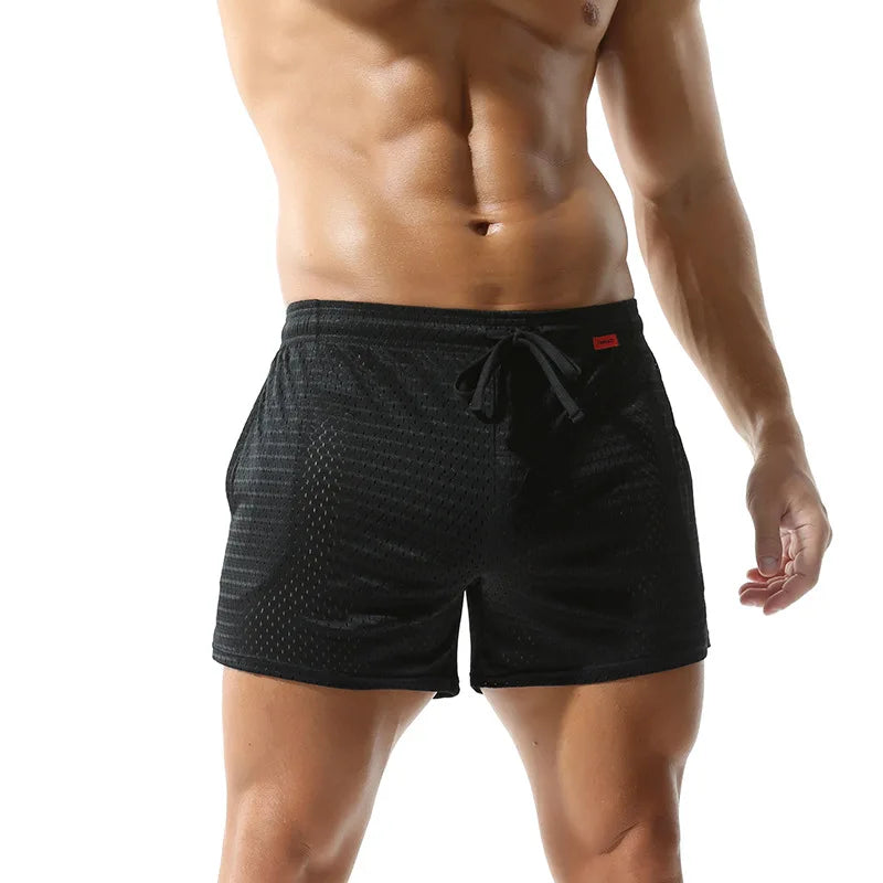 Men's Mesh Pocket Drawstring Sleep Shorts for Home Wear