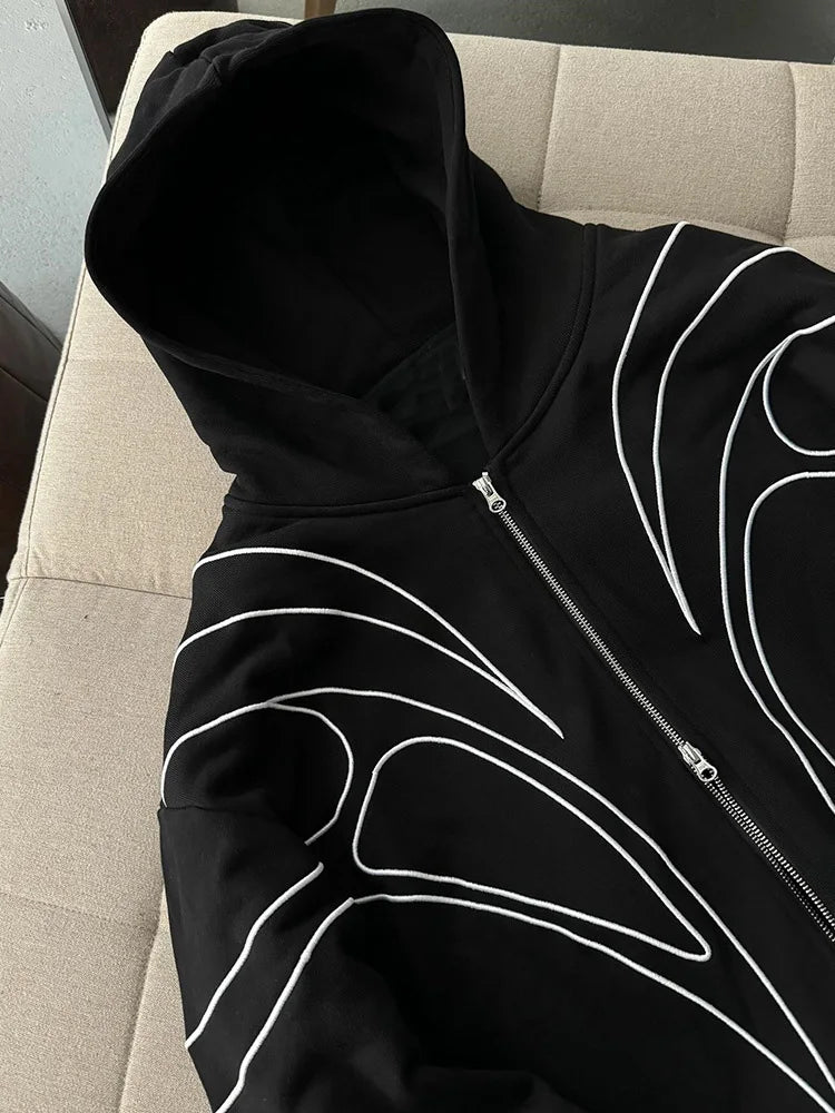 Line Graphic Long Sleeve Full Zip Casual Hoodie
