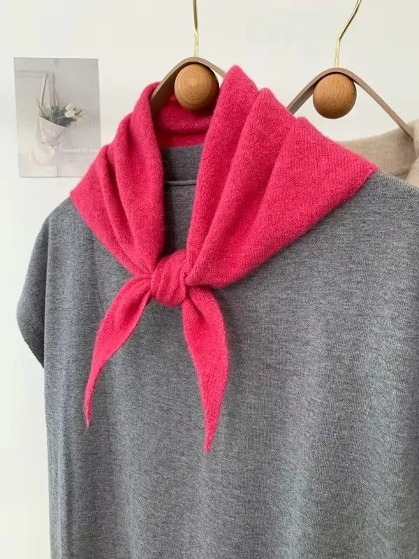 Striped Triangle Knit Scarf with Tieable Pointed Ends