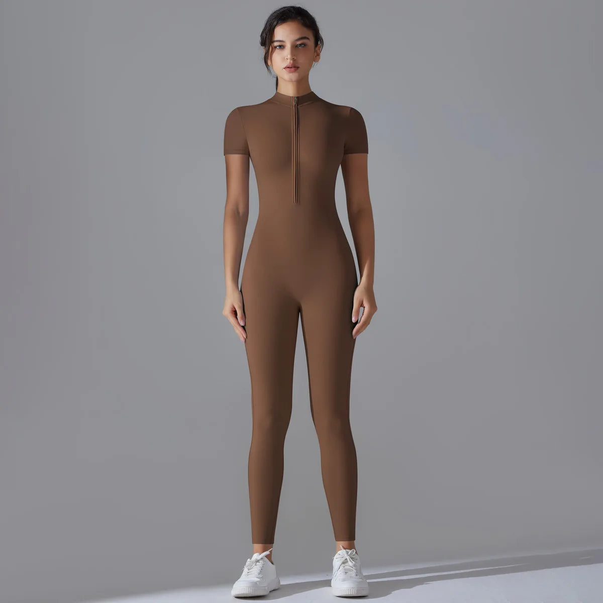 Women's Zip-Front Short-Sleeve Workout Jumpsuit