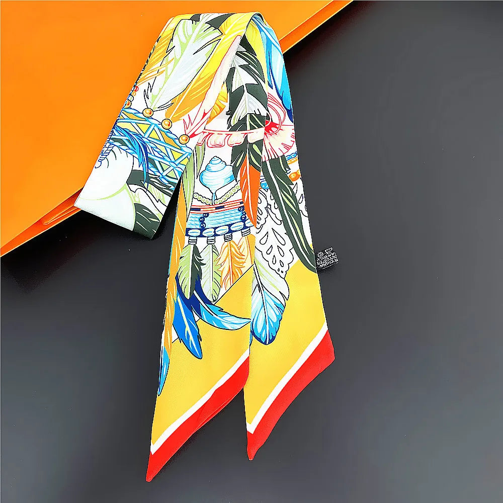 Horse Motif Skinny Scarf with Decorative Printed Patterns