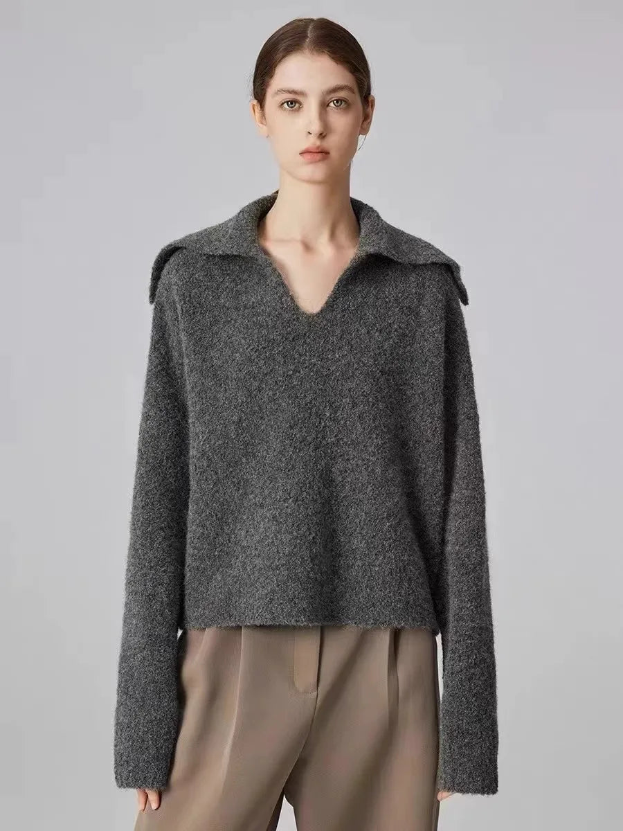 Autumn and winter new 100 cashmere sweater women's retro loose knit sweater V-neck long sleeve woolen base shirt