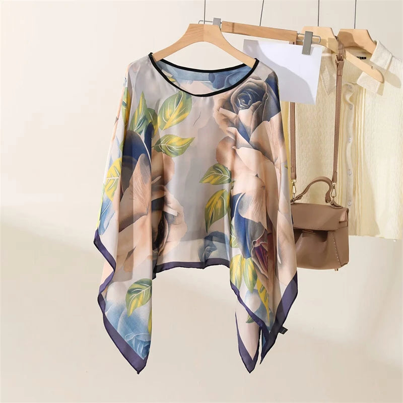Printed Sheer Beach Poncho for Layering over Outfits