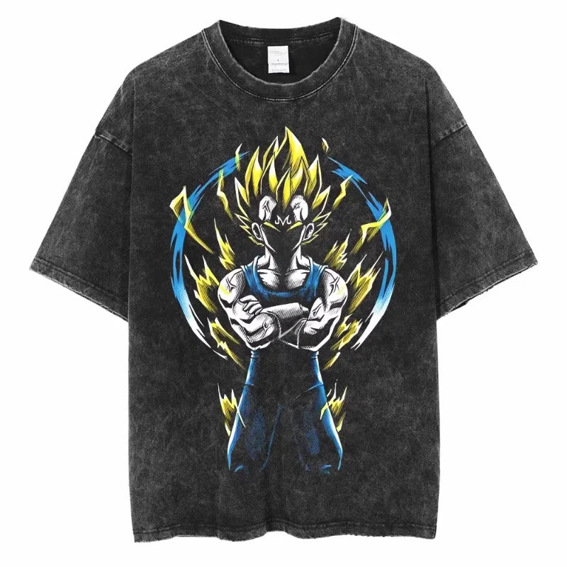 Dragon Ball Anime Washed T Shirt Vintage Goku Vegeta Cotton Short Sleeve Loose Fit Men Women