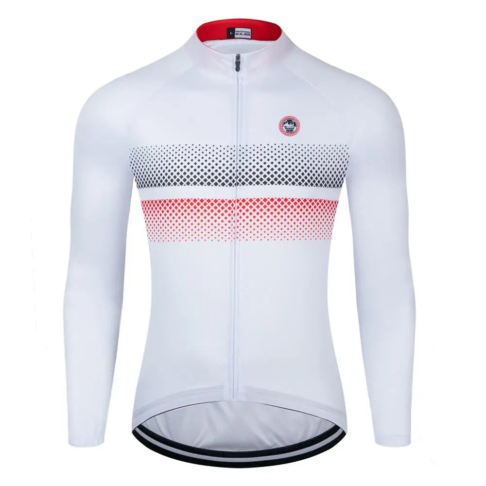 Long Sleeve Full-Zip Cycling Jersey with Stripes and Rear Pockets