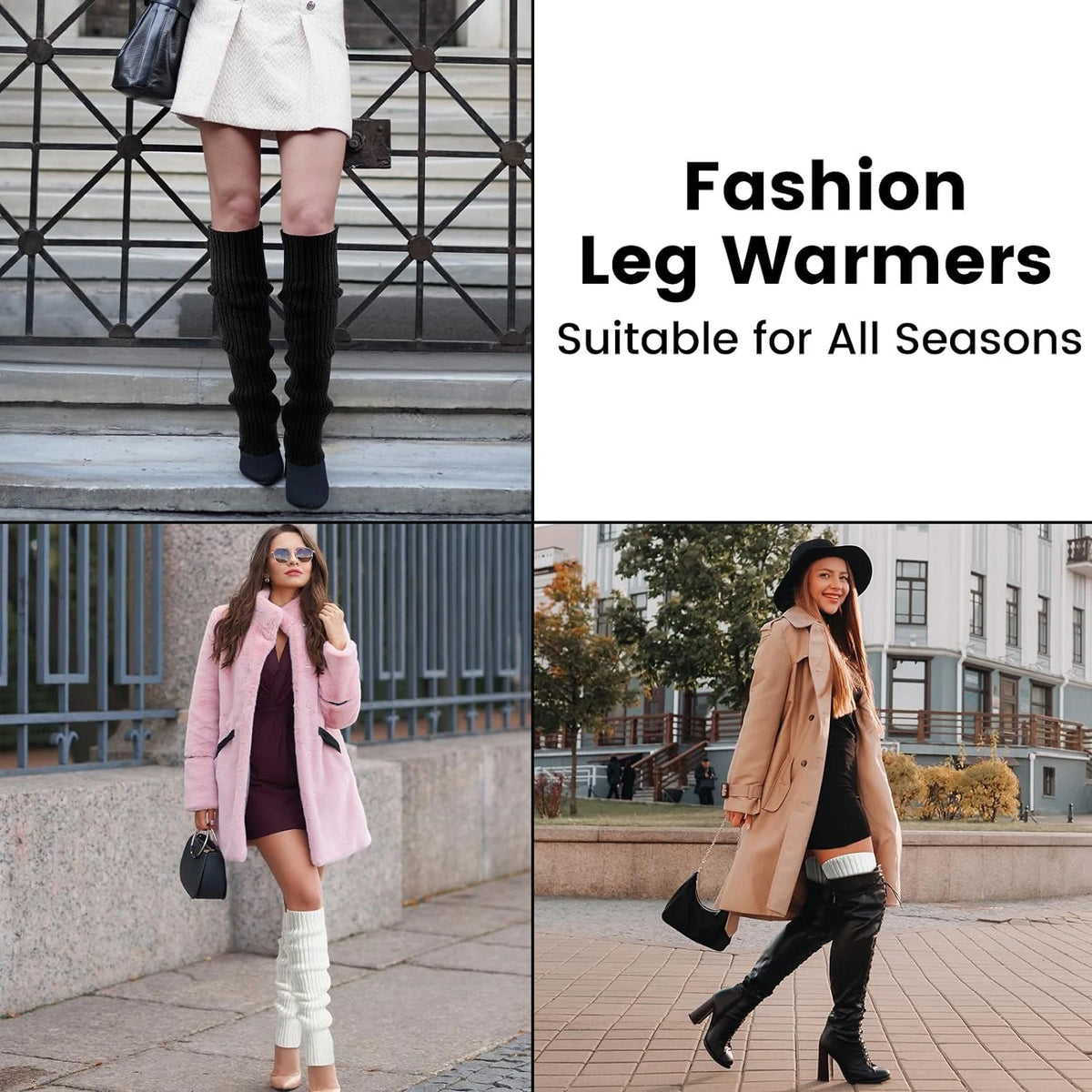 Striped Ribbed Knit Leg Warmers with Slouchy Calf Shape
