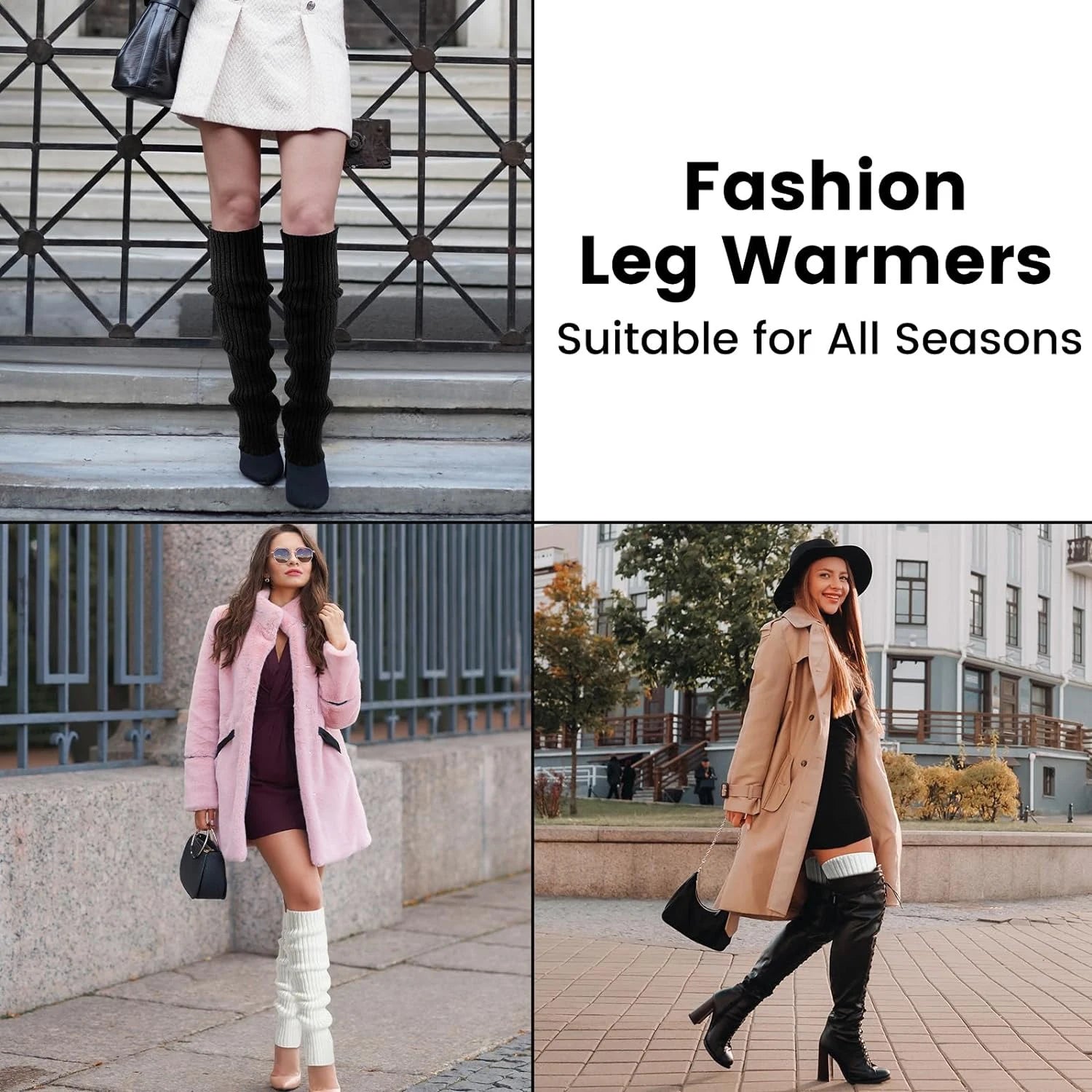 Striped Ribbed Knit Leg Warmers with Slouchy Calf Shape