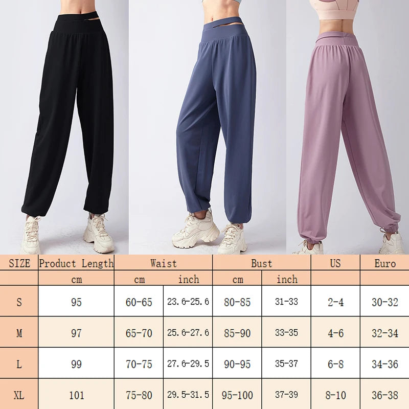 Women's Double Waist Polyester Blend Workout Pants with Cutouts and Cuffed Ankles