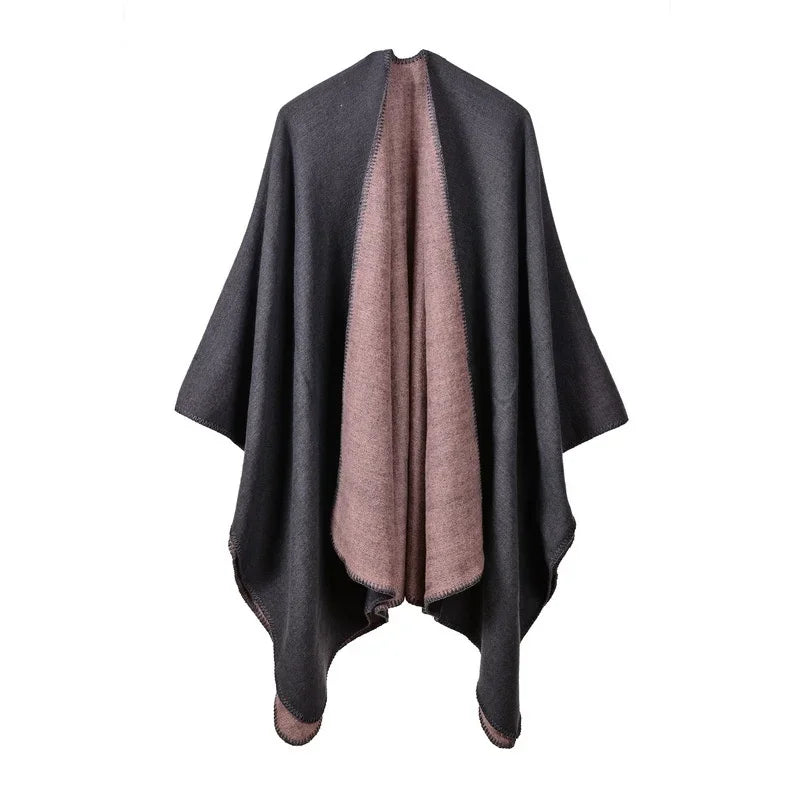 Patterned Fringed Open Front Poncho for Layering over Outfits