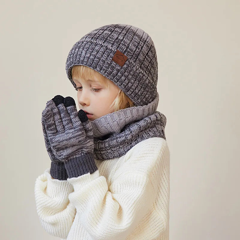 Kids' Knitted Hat Scarf and Gloves Set with Two or Three-Piece Options