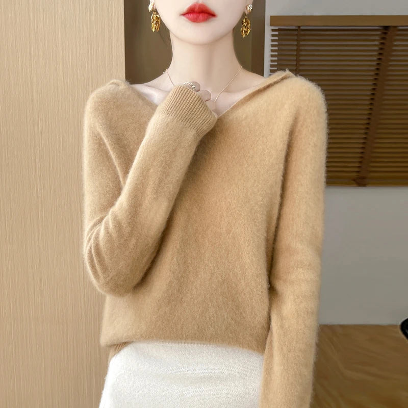 Women's V Neck And Hooded Knit Styles Sweater