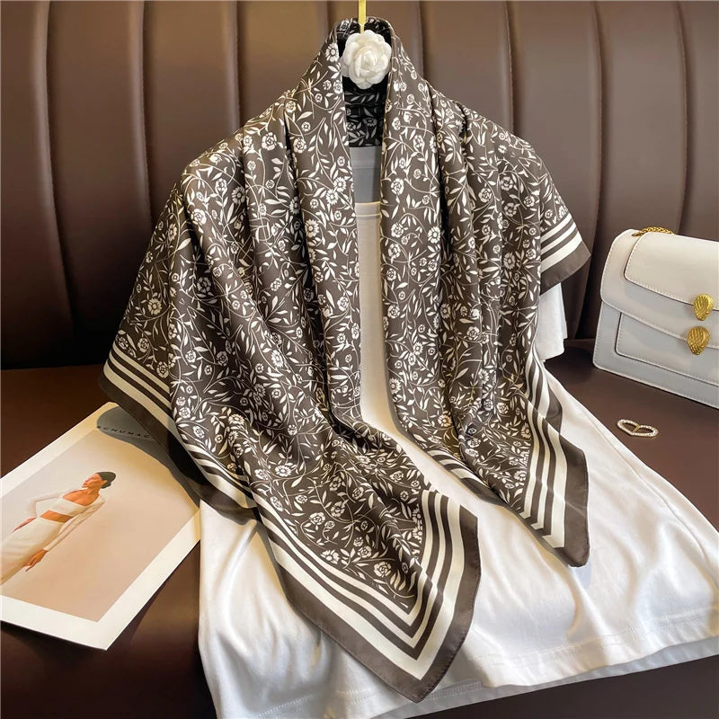 Printed Large Square Scarf with Decorative Border Designs