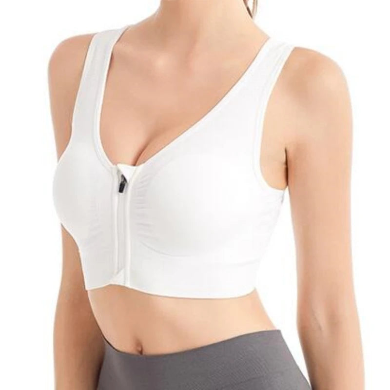 Women's Front Zip Cross Back Sports Bra