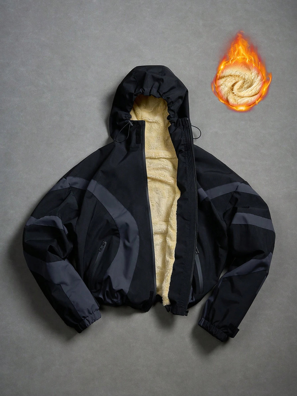 Hooded Long Sleeve Full Zip Casual Streetwear Jacket