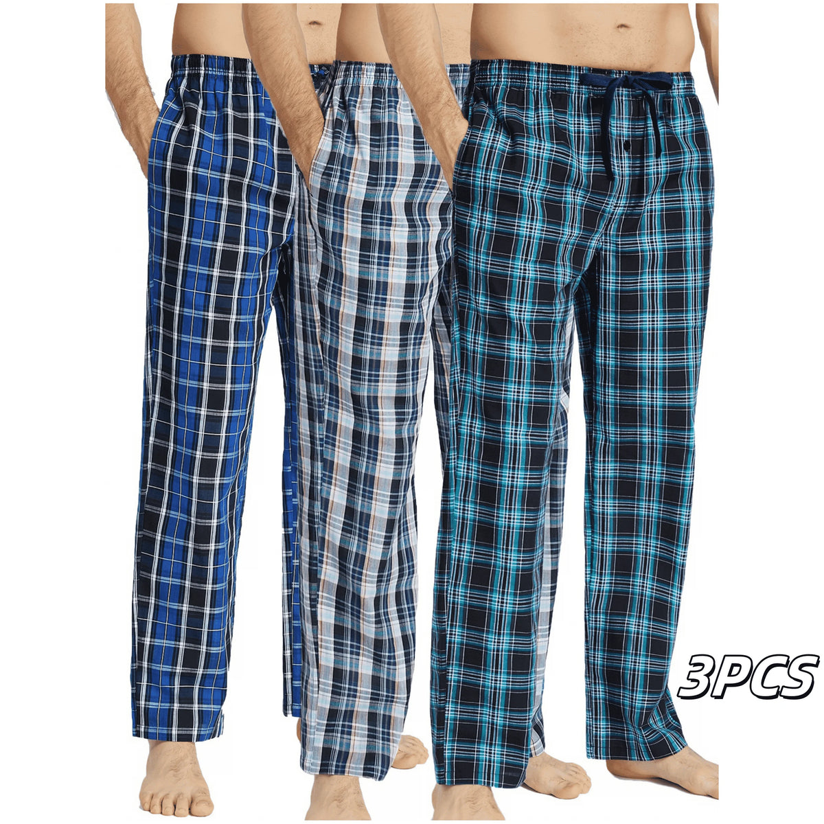 Men's Plaid Elastic Waist Lounge Pants with Pack Options