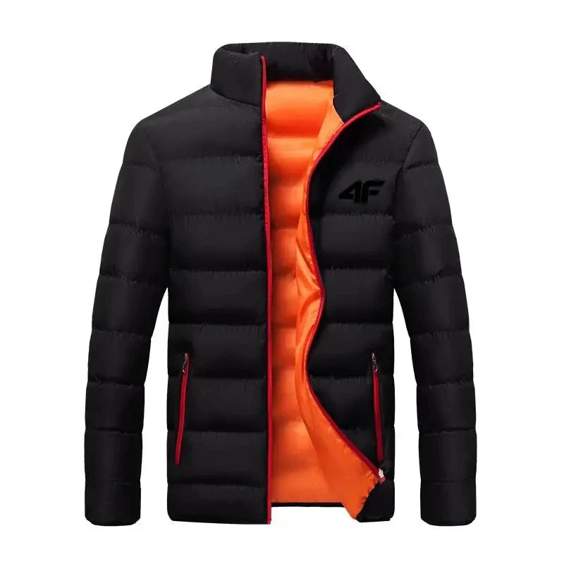 Men's Quilted Stand Collar Zip Front Jacket