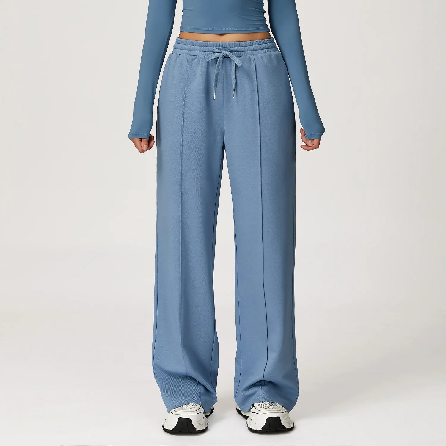 Women's Drawstring Waist Cotton Blend Wide Leg Pants with Side Pockets