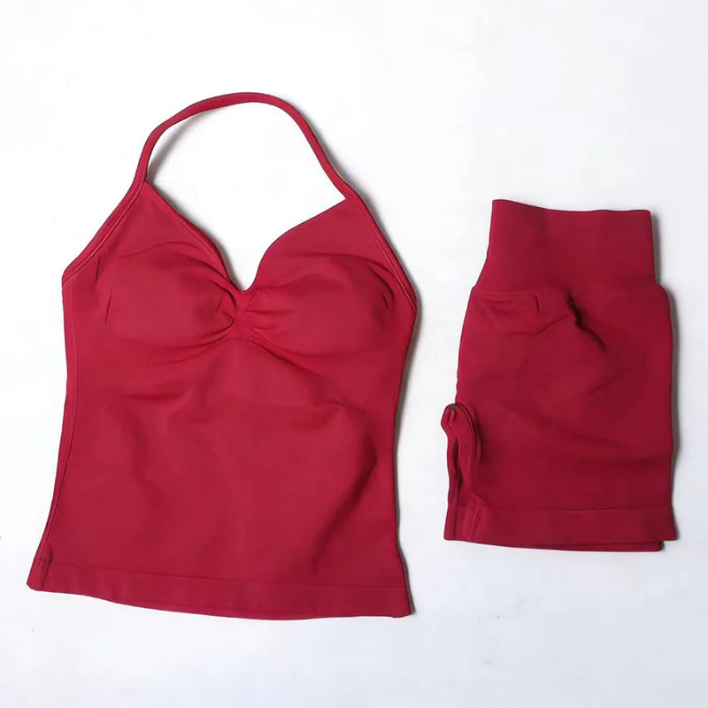 Women's Halter Tank And Shorts Yoga Set For Workout Outfits