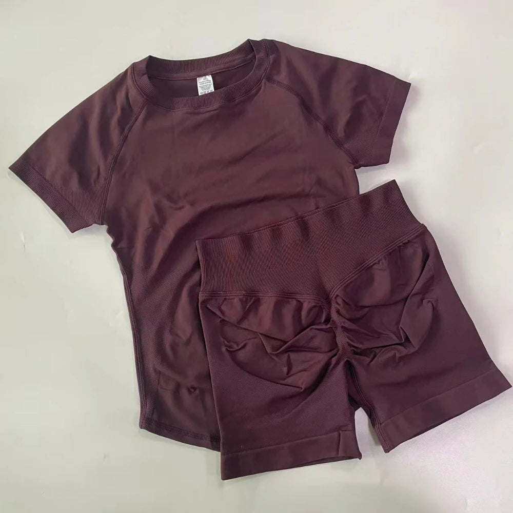 Women's Tee And Shorts Options Yoga Set For Workout Outfits