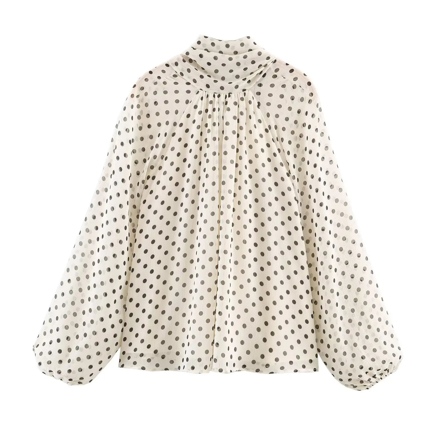 Women's Polyester Polka-Dot Long-Sleeve Regular-Fit Blouse for Everyday Casual and Office Outfits