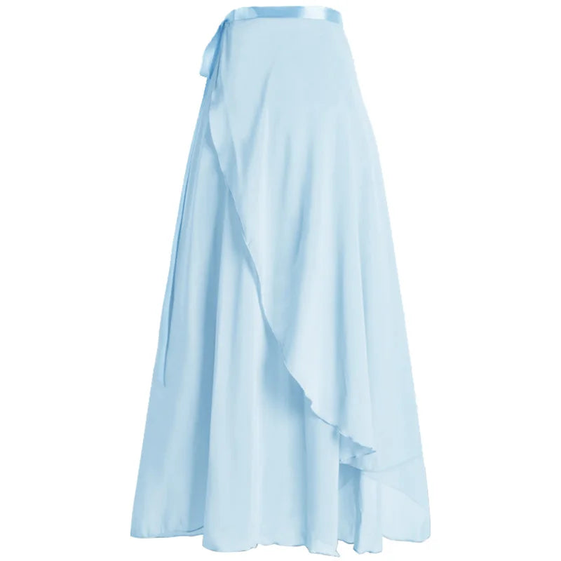 Women's Long Chiffon Ballet Wrap Skirt with Tie Waist Closure