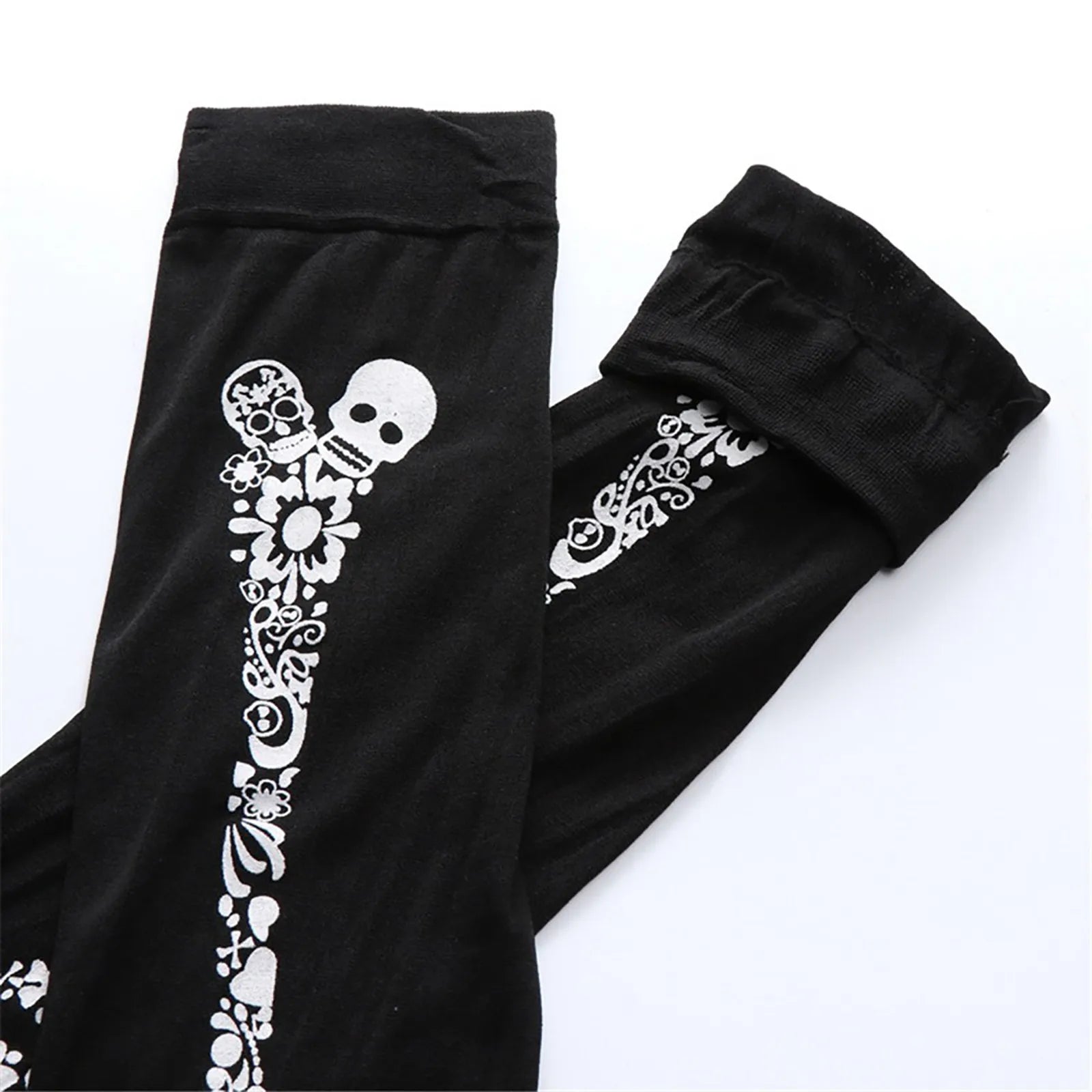 Patterned Knee High Stockings with Bat and Spiderweb Designs