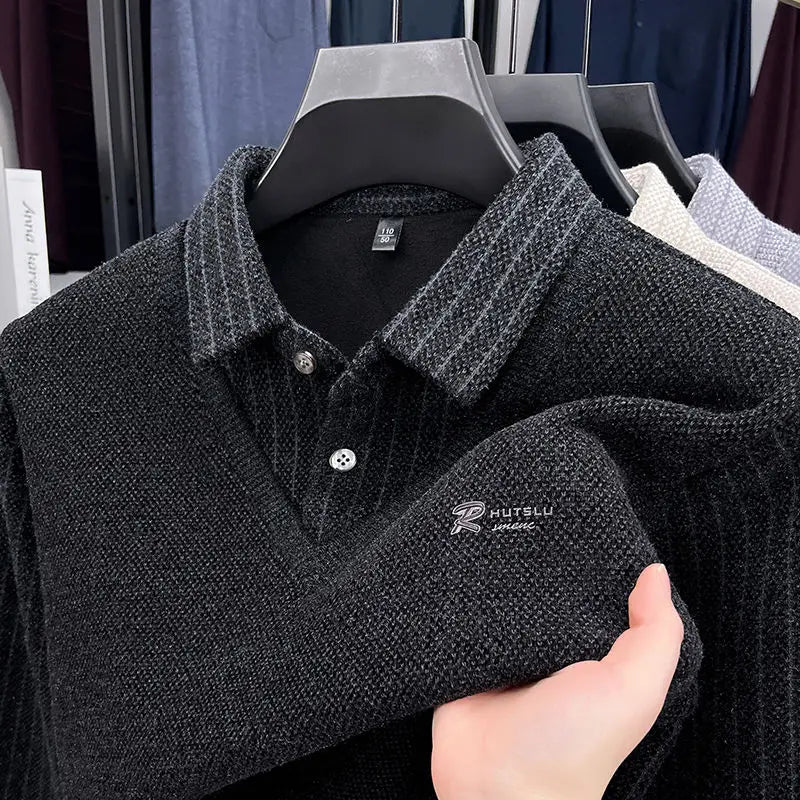 Men's Polo Collar Long Sleeve Knit Sweater