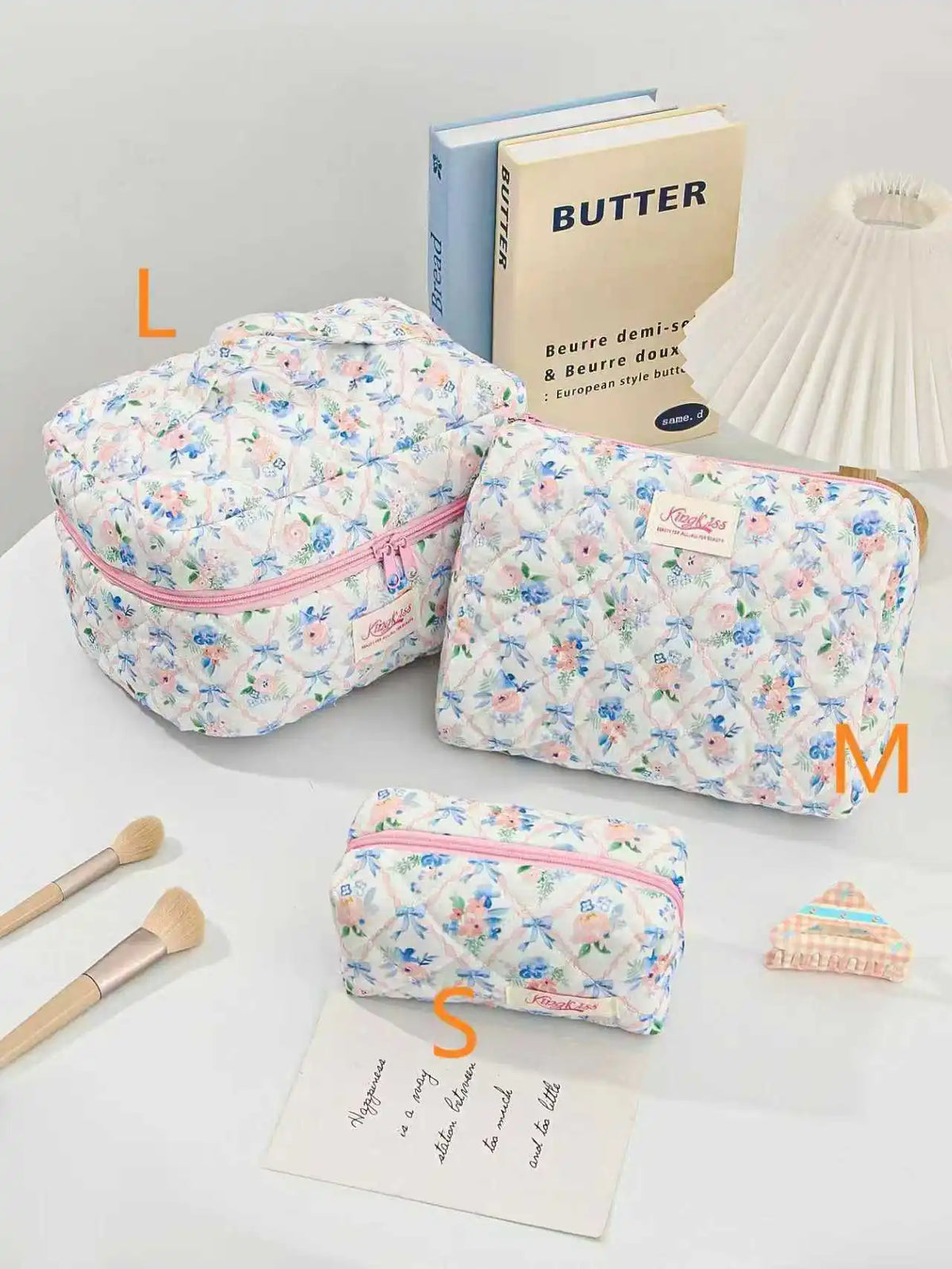 Printed Quilted Toiletry Bag with Zippered Size Options