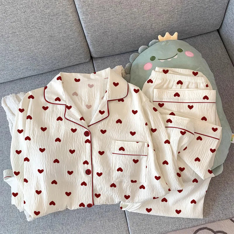 Women's Printed Button Front Long Sleeve Pajama Set with Top and Pants