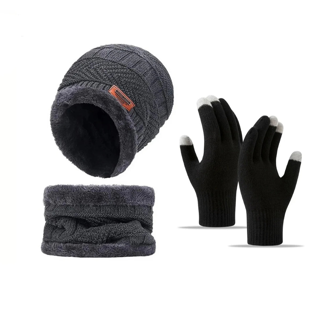 Men's Knitted Hat Scarf and Gloves Set for Outdoor Winter Wear