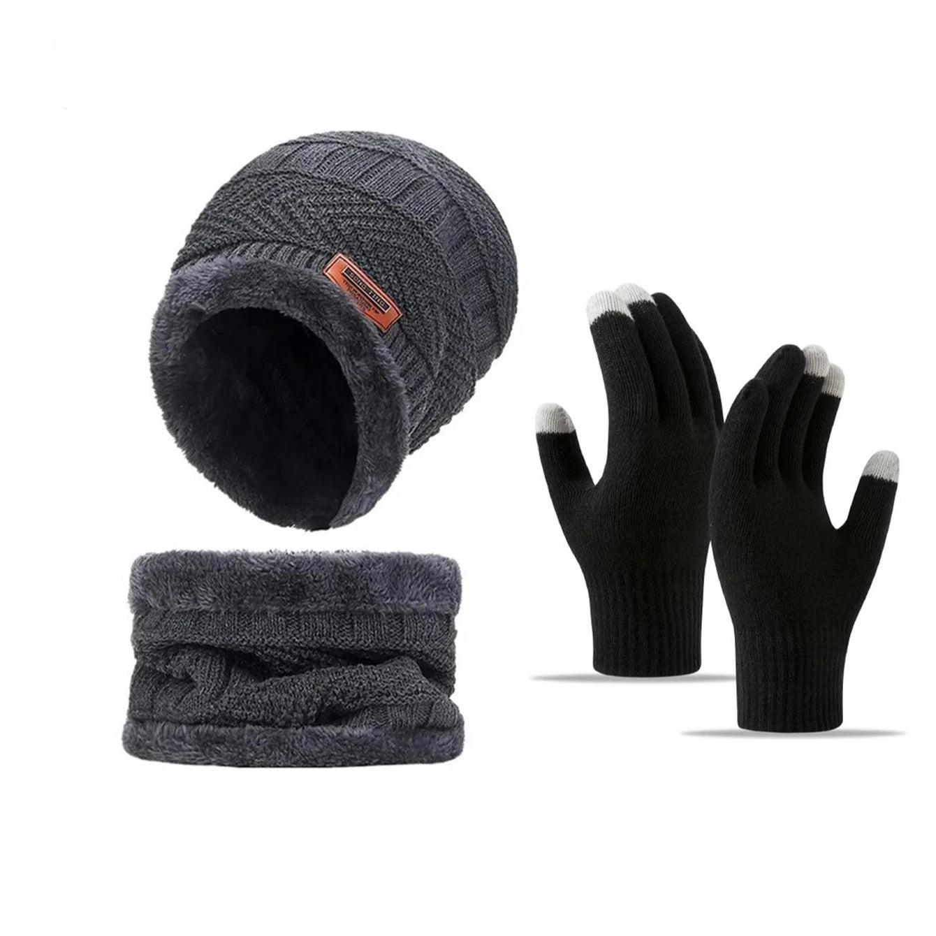 Men's Knitted Hat Scarf and Gloves Set for Outdoor Winter Wear