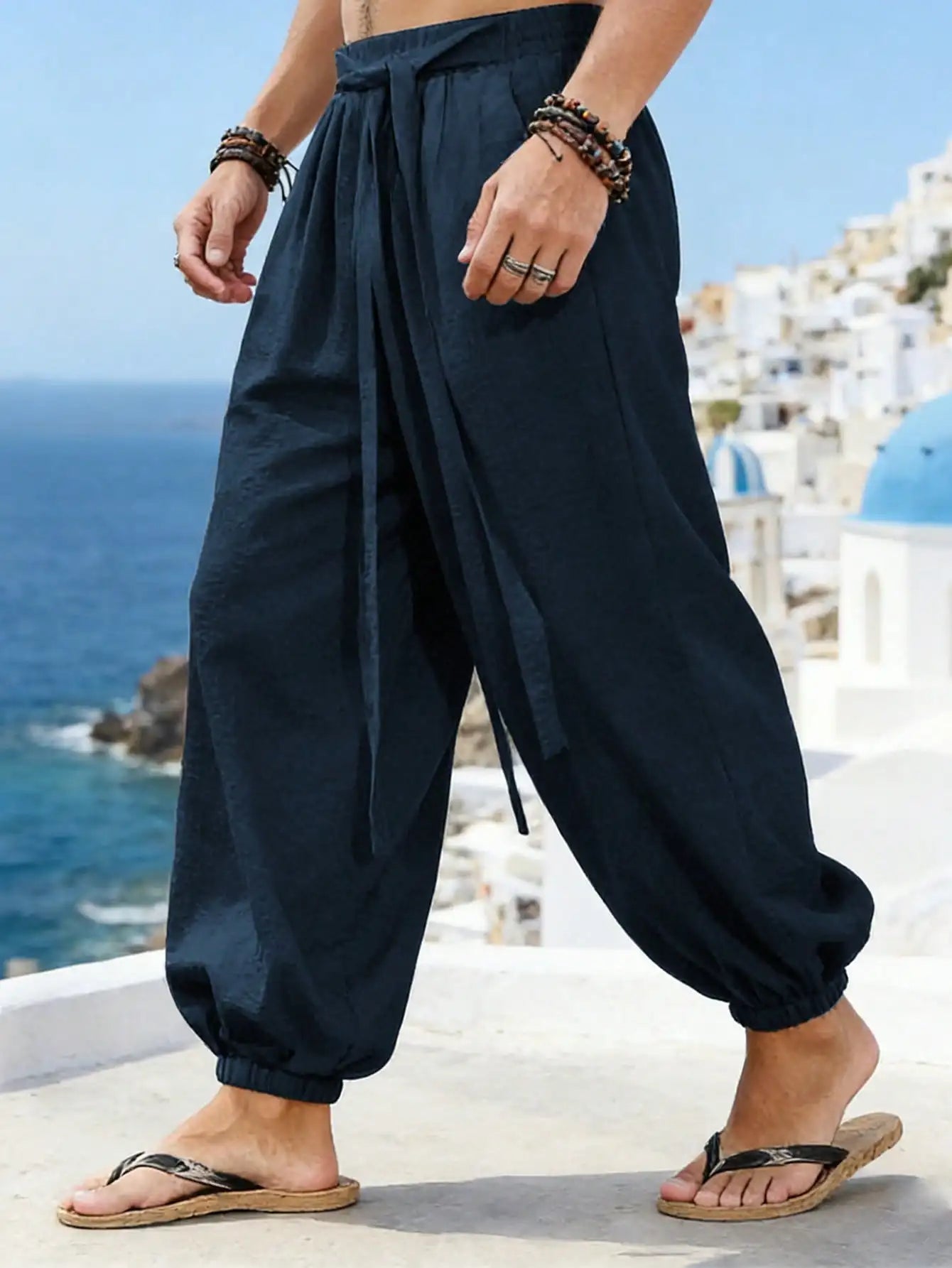 Men's Elastic Waist Loose Fit Casual Pants For Everyday Wear