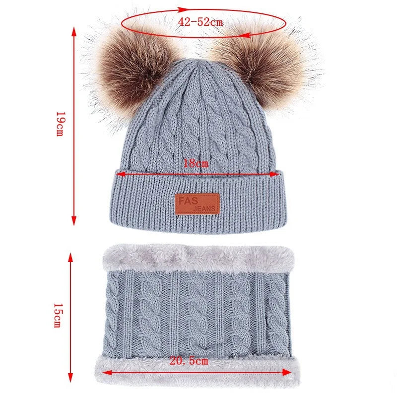 Children's Pom-Pom Knitted Beanie Hat Scarf and Gloves Winter Accessory Set