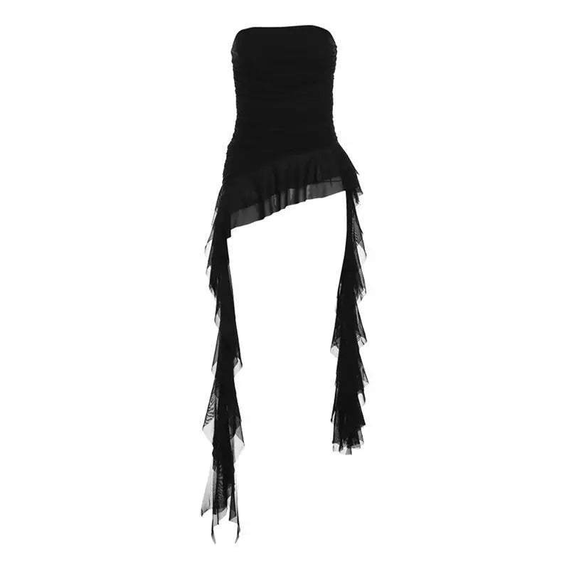 Women's Strapless Crop Top with a Cropped Length and Fringe Hem