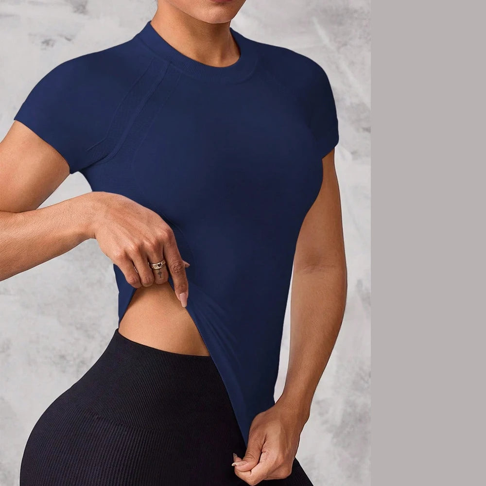 Women's Crew Neck Fitted Short Sleeve T-shirt For Workout Outfits